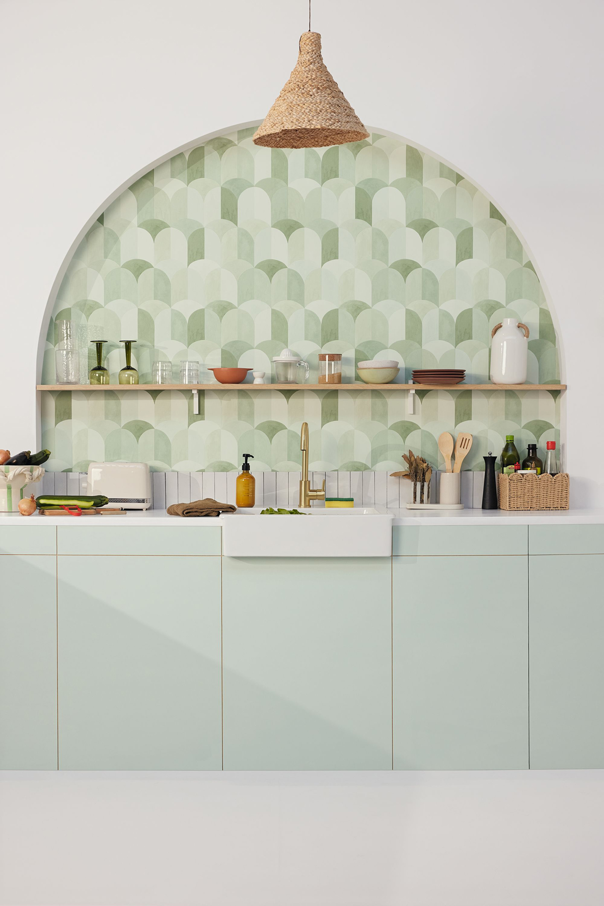 Papier peint Carrelage Bandol vert mousse - Azur de Casélio | Réf. AZU105447776