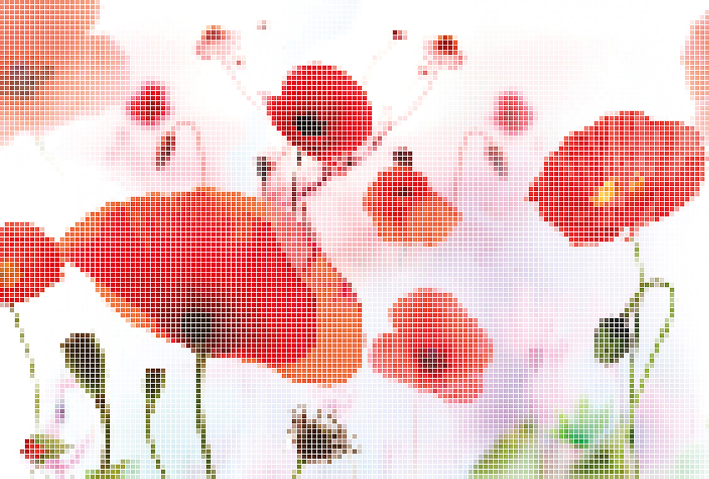 Papier peint panoramique Coquelicots pixellisés - Référence APD-471-548-400x270 - Intissé 200g/m2 - Standard 400 x 270
