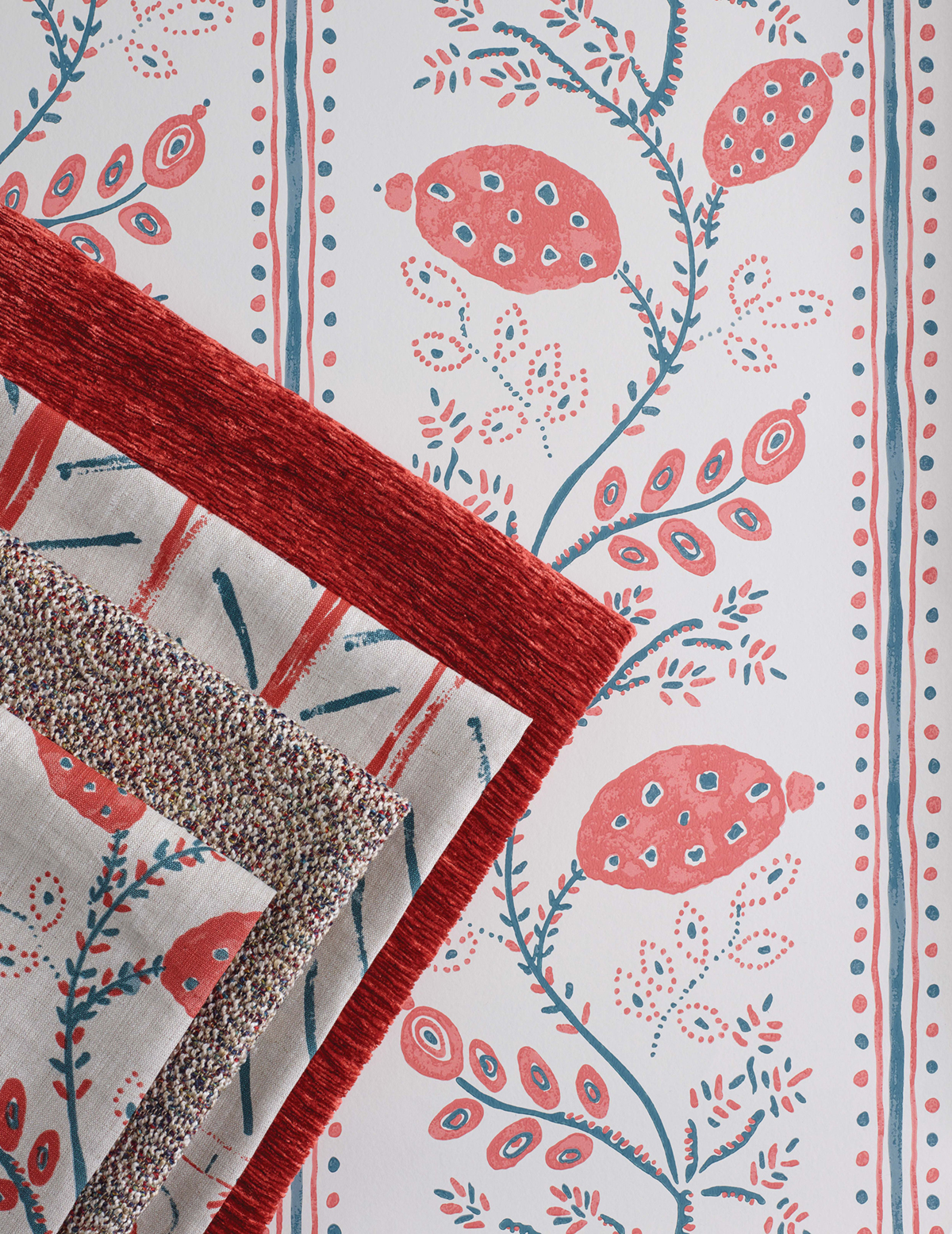Papier peint Nature Pomegranate Trail rouge - Ashdown de Nina Campbell | Réf. OSB-NCW4390-05