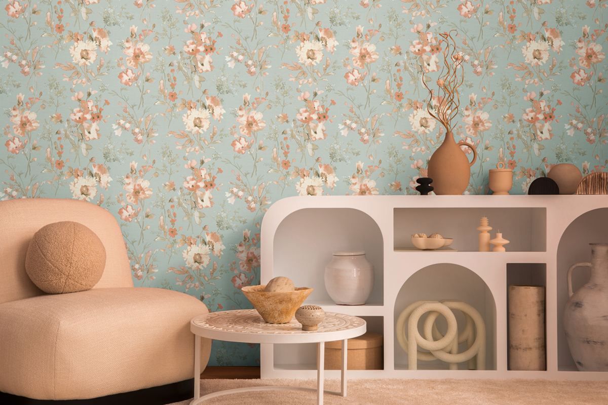 Papier peint Fleur Pétale Poetry bleu céleste - Cosmoliving d'A.S. Création AMB2 | Réf. AS-790616