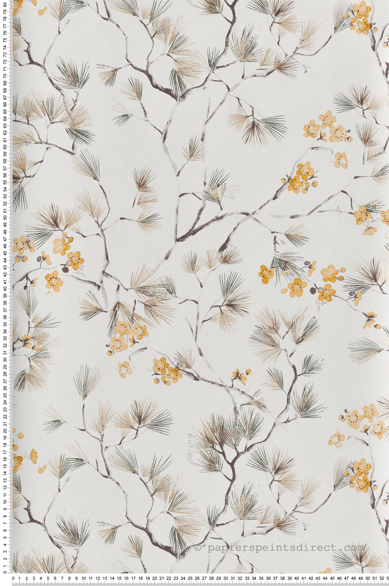 Papier peint Fleurs Japonaise Haru jaune doré - Kimono de Masureel | Réf. MAS-KIM103