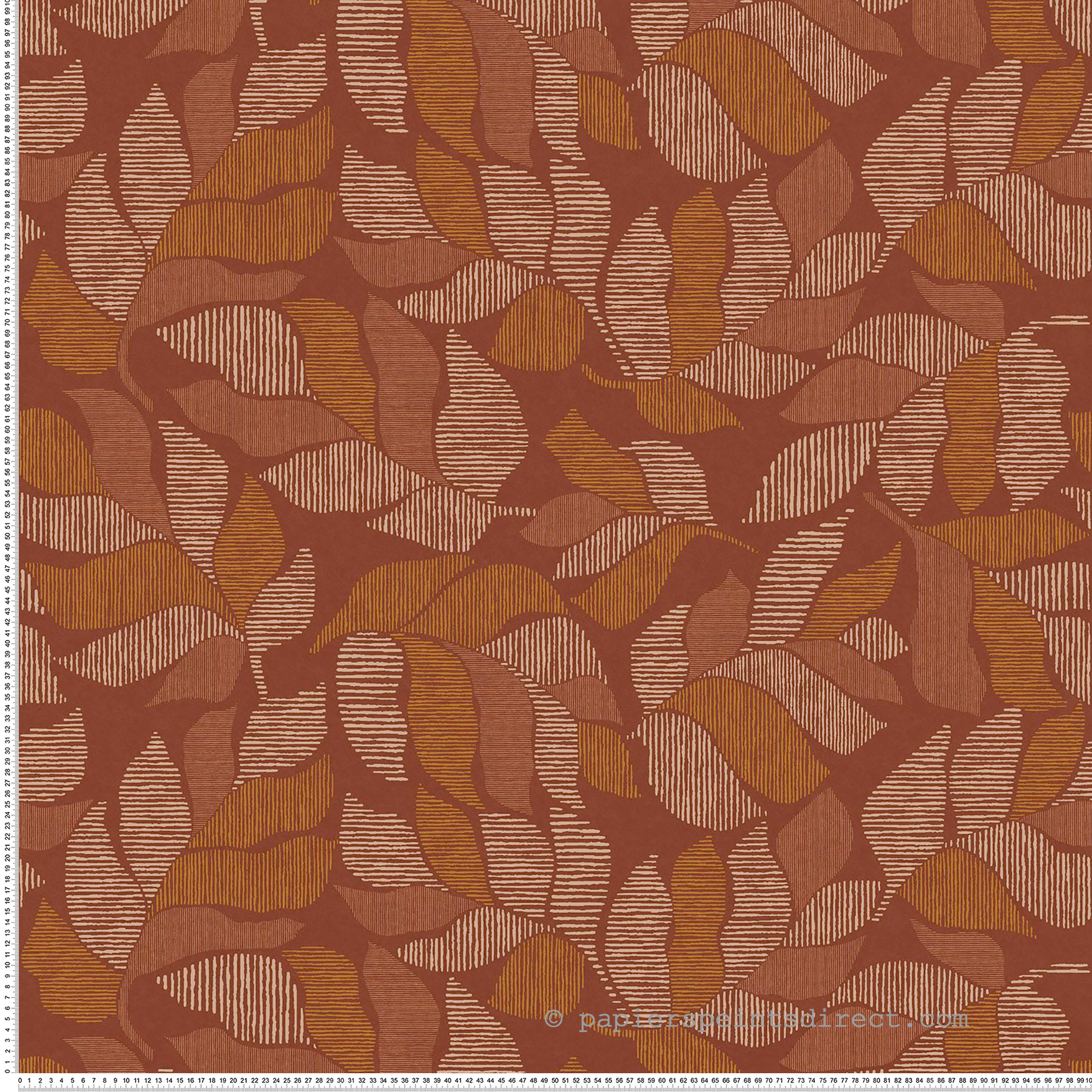Papier peint Feuillage Graphique Lontara terracotta cuivré - Tressora de Casamance | Réf. CAS-76911222