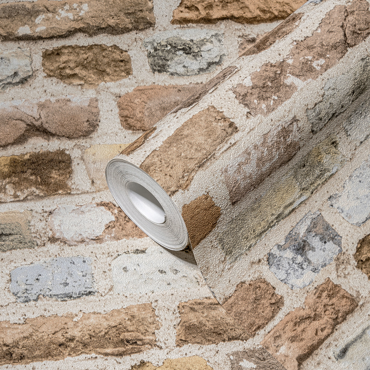 Papier peint Briquette Stone taupe - Elements 2 d'A.S. Création ROLLZ | Réf. AS-388293