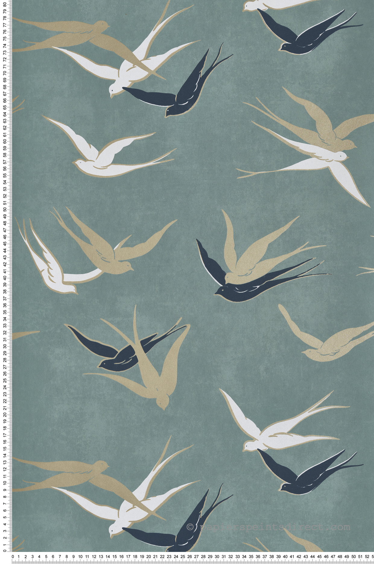 Papier peint Oiseau Hirondelle Swallow vert sauge doré - Twenties de Casadéco | Réf. TWNT88637353