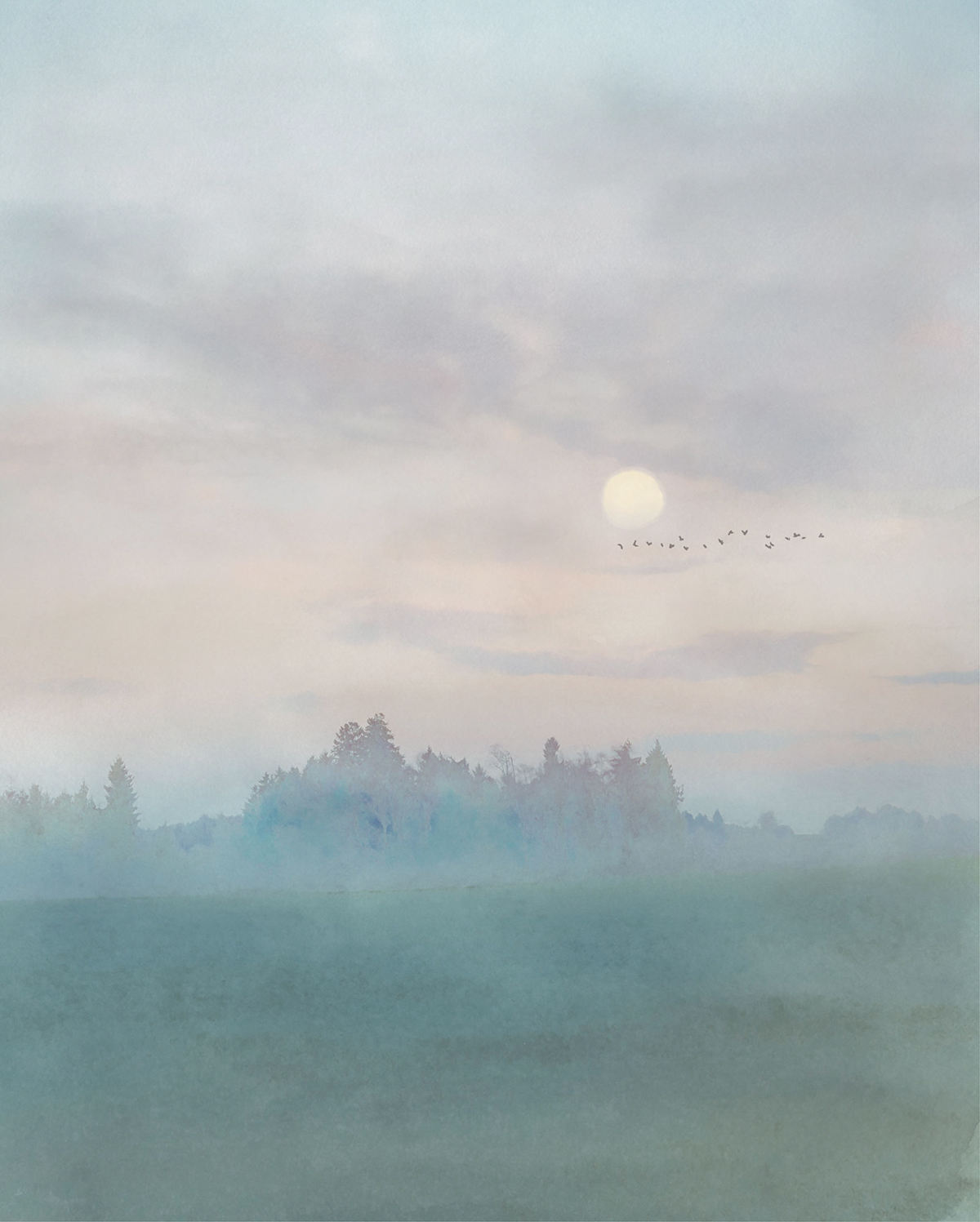 Papier peint panoramique Paysage Hazy Hush vert bleu - Papier Peint Komar Infinity 2