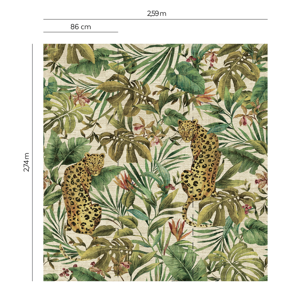 Papier peint panoramique Léopard Exotique Grasscloth blanc cassé - Daisy Bennett d'Initiales AMBR | Réf. INI-DB33216M