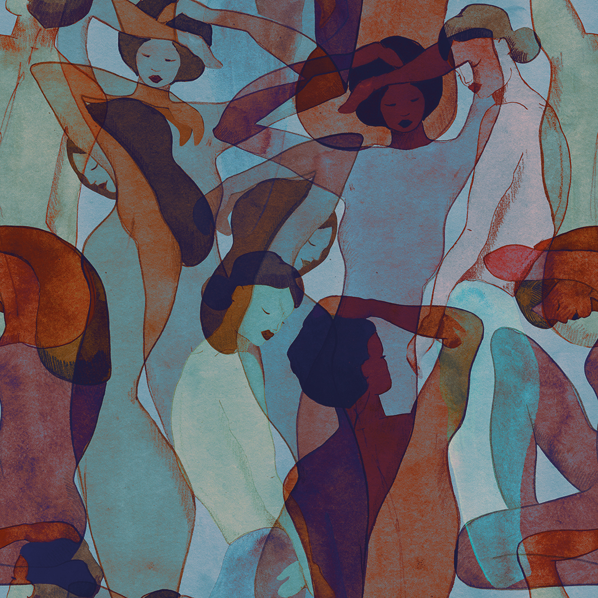 Papier peint panoramique Femme Oeuvre d'Art bleu bordeaux - Boca Chica de Montecolino | Réf. MC-SOD27097