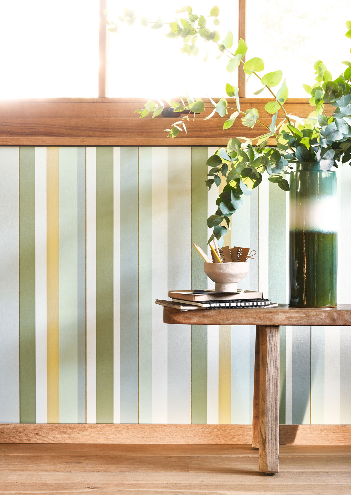 Papier peint Rayure Venice Beach vert jaune doré - California de Casadéco AMB2 | Réf. CALF88837070