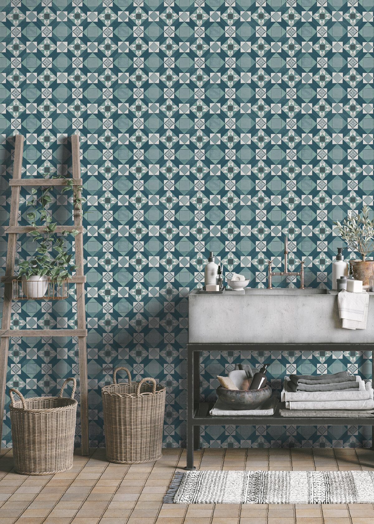 Papier peint Faïence Cabochon bleu paon - Cuisines & Bains de Lutèce | Réf. LTC-51230304