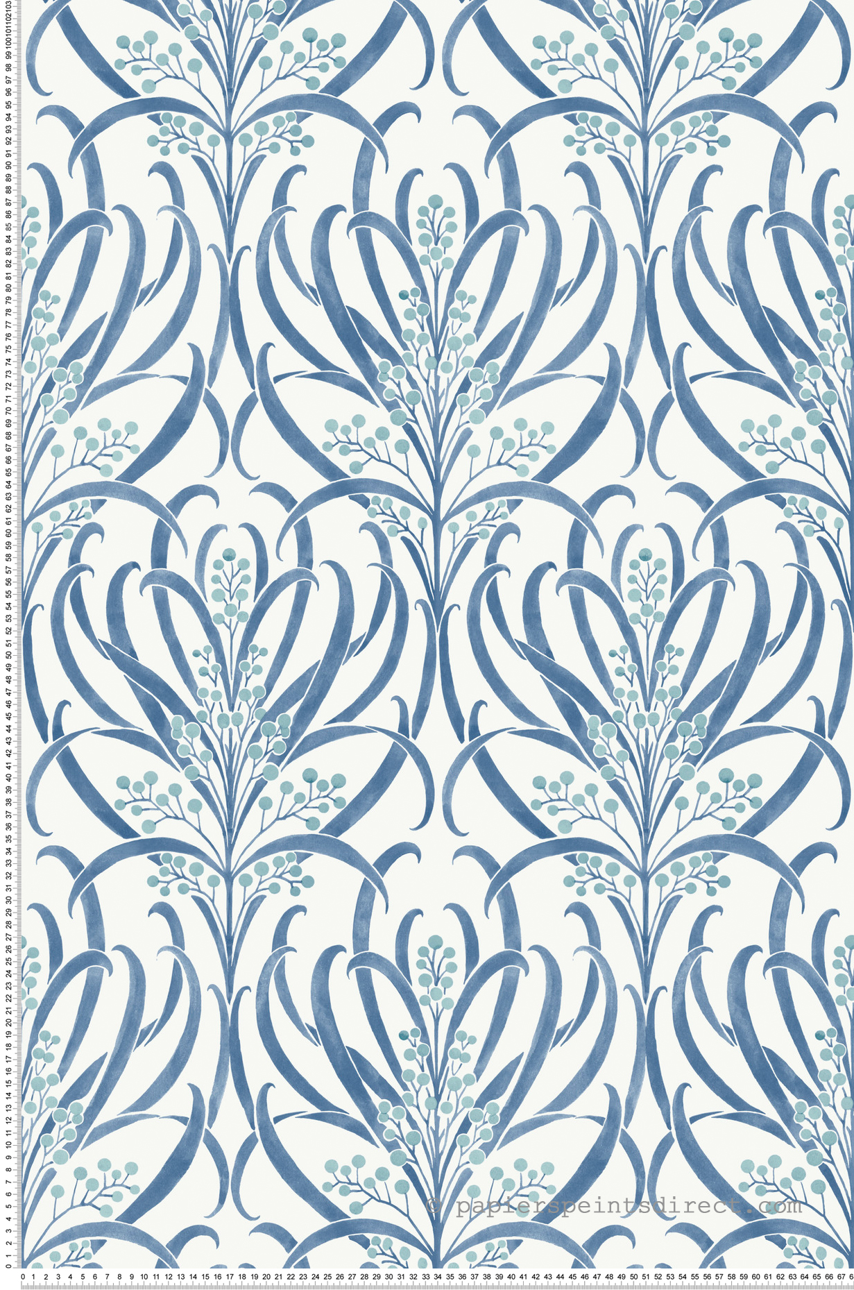 Papier peint Feuillage Baies bleu - Arts & Crafts d'Initiales | Réf. INI-AC9143