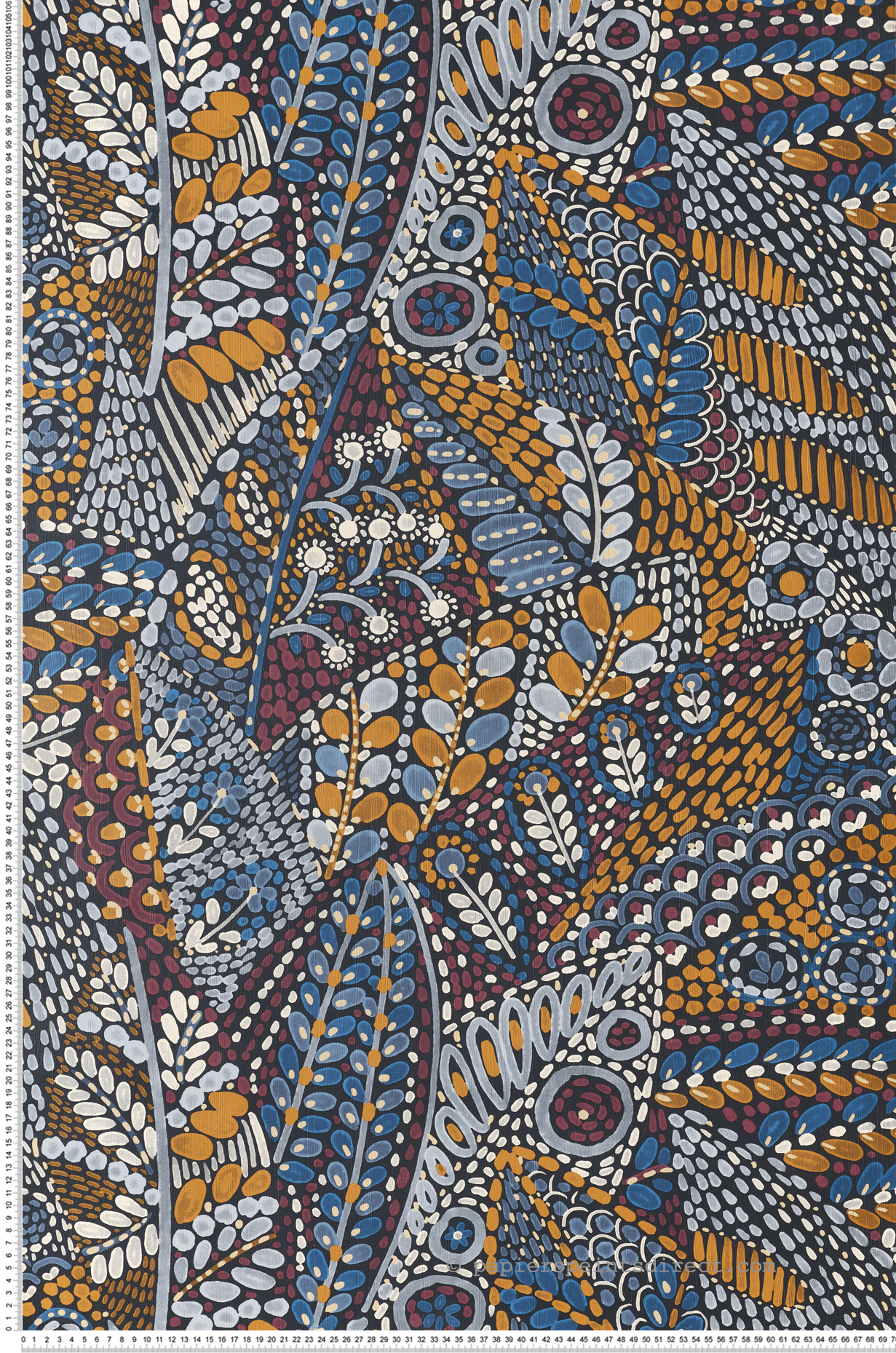 Papier peint Feuille Aquarelle Talavera bleu marine - Casa Azul de Casamance | Réf. CAS-76310712