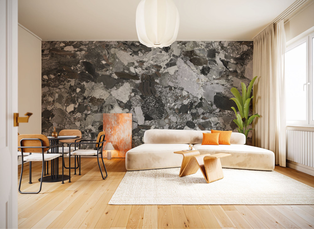 Papier peint panoramique Terrazzo Minéral gris - Seasons de Komar