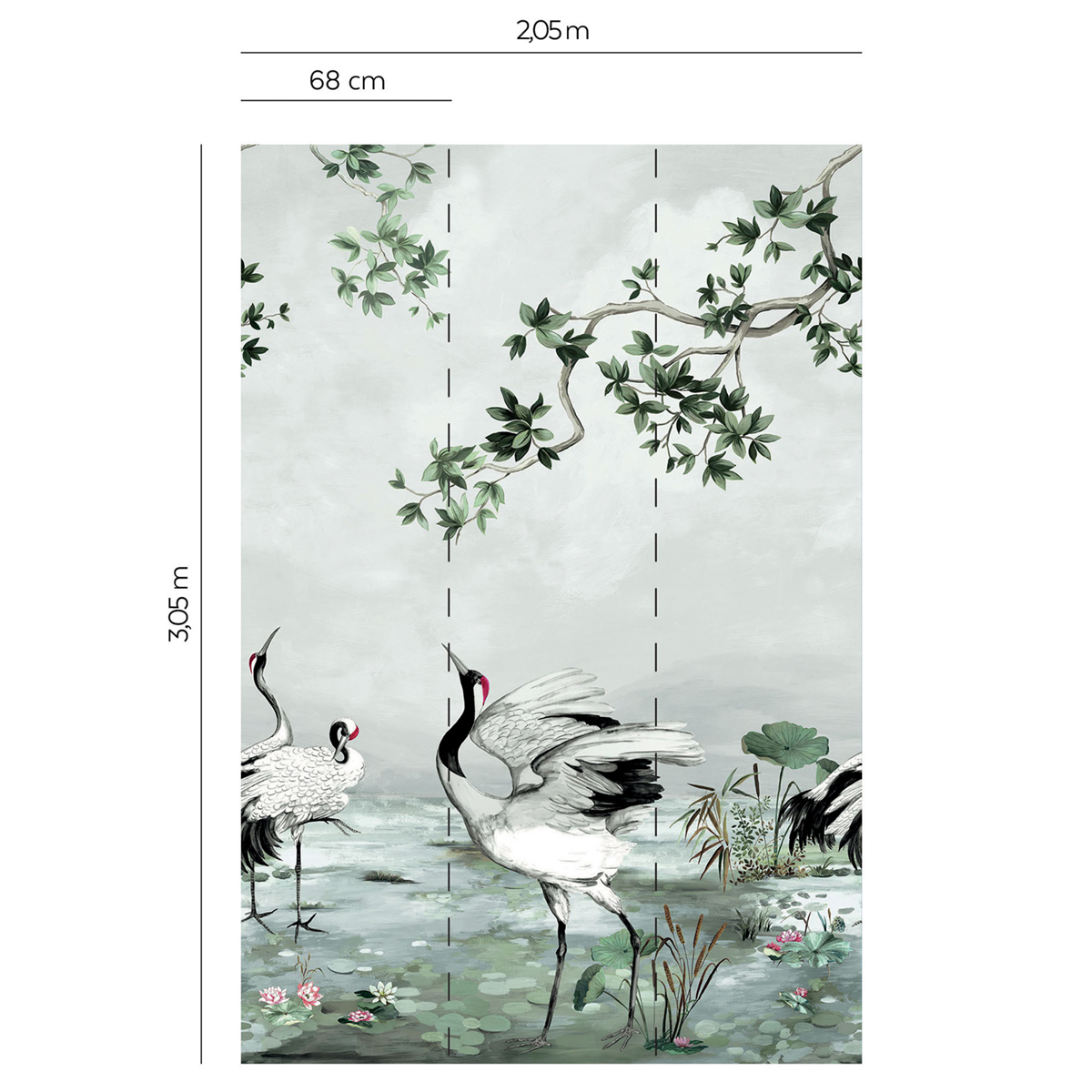 Papier peint panoramique Oiseau Grue gris clair - Daisy Bennett d'Initiales | Réf. INI-DB30600M