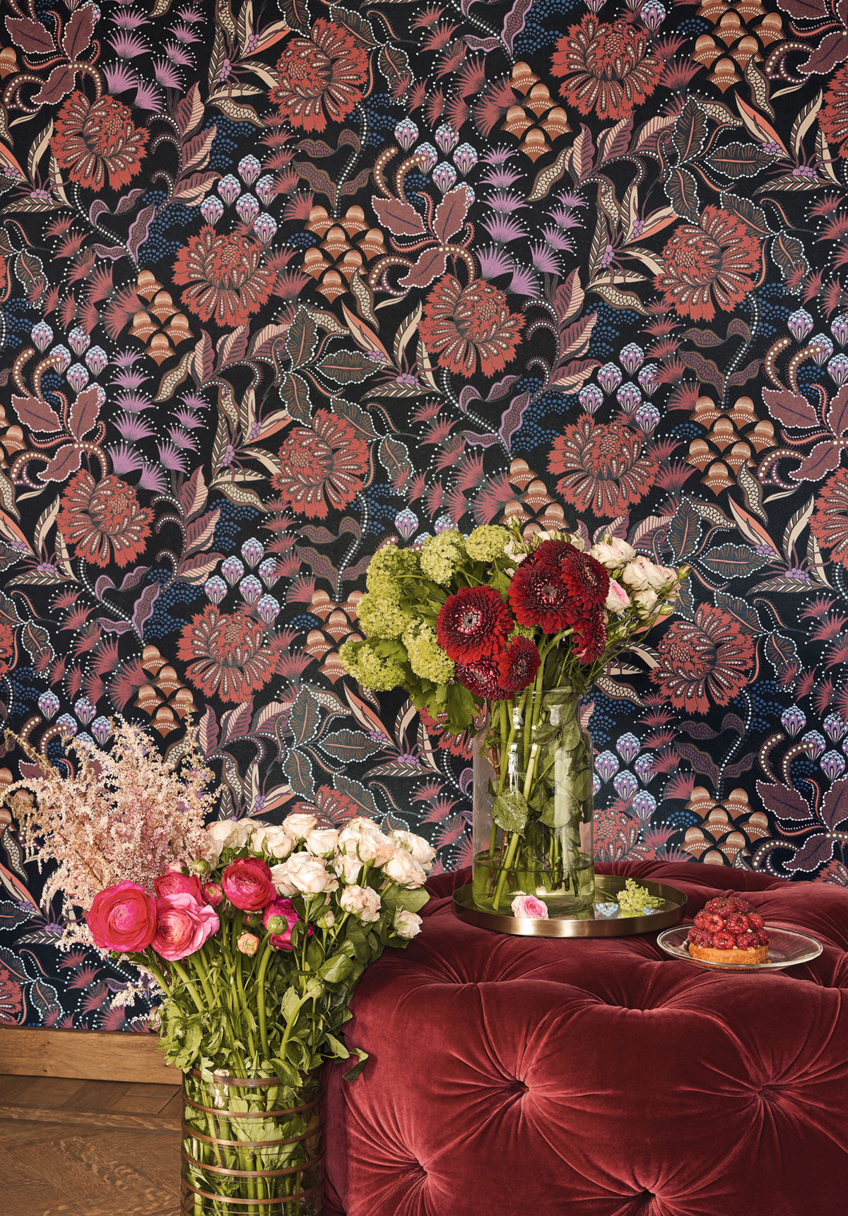 Papier peint Fleur Vintage Bloomsbury rouille prune - Derby de Casadéco AMB3 | Réf. DERB89288418