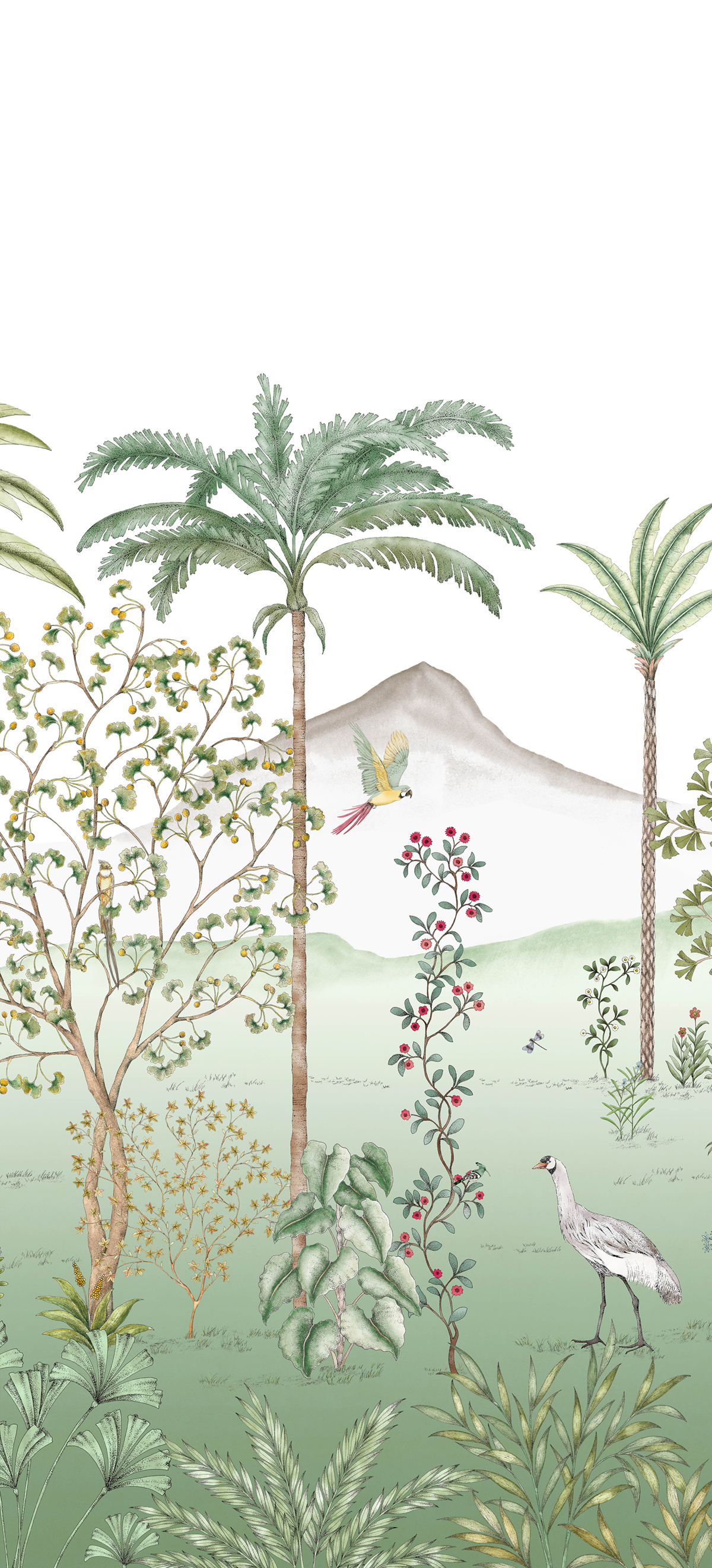 Papier peint panoramique Jardin Des Oiseaux Jade A - 1/2/3 - Isidore Leroy