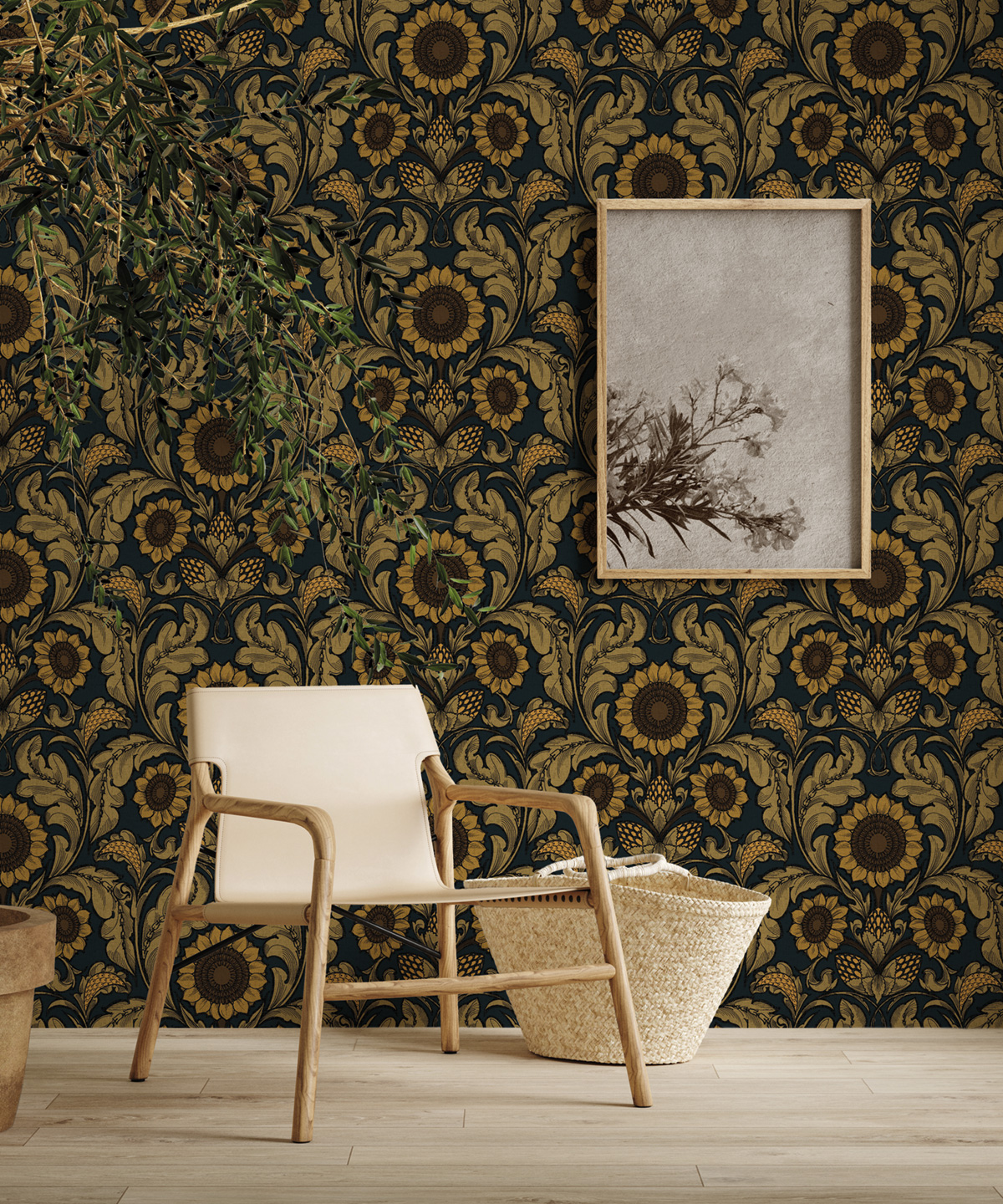 Papier peint Médaillon Tournesol Vintage jaune bleu - The Wall Llewelyn-Bowen de Lutèce | Réf. LTC-LB25147