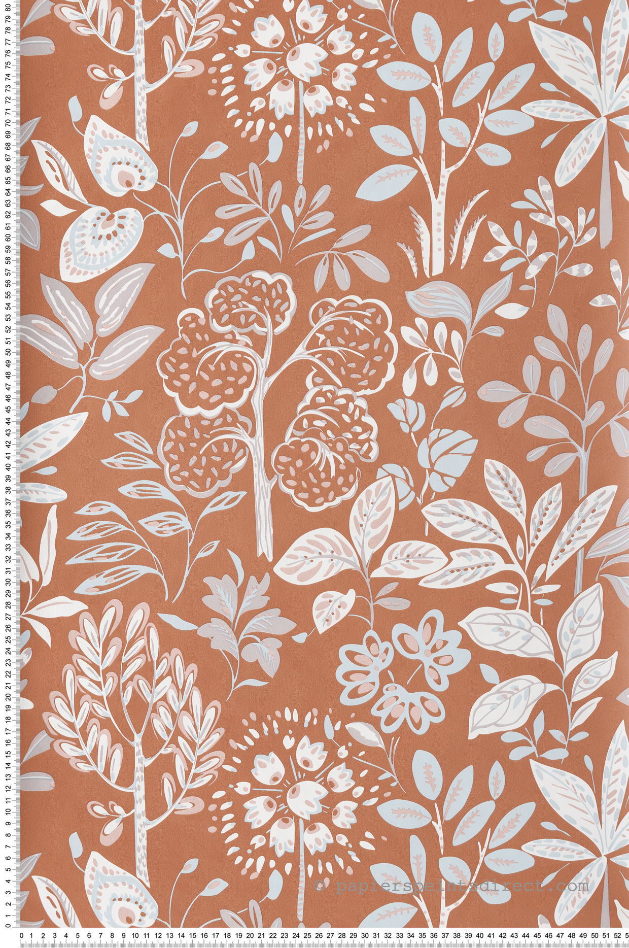 Papier peint Feuillage Louise terracotta bleu ciel - Essentiel de Casélio | Réf. ETL103112060