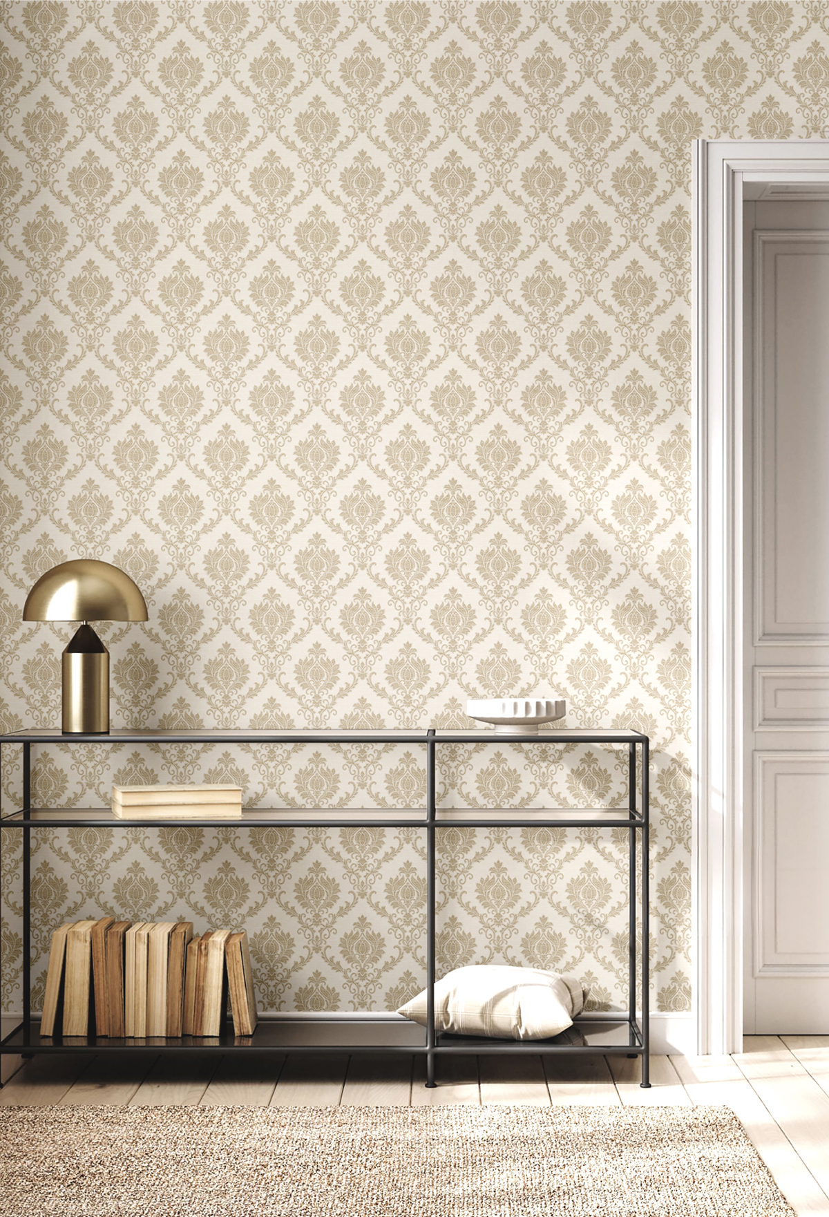 Papier peint Médaillon Classique beige nacré - Venise de Montecolino | Réf. MC-23643