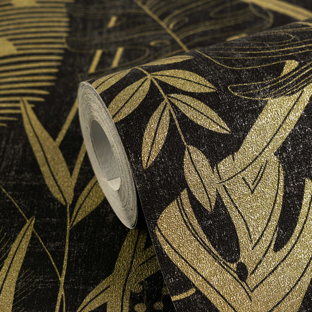 Papier peint Nature Palm Leaves doré noir - Cuba 2 d'A.S. Création ROLL | Réf. AS-791643