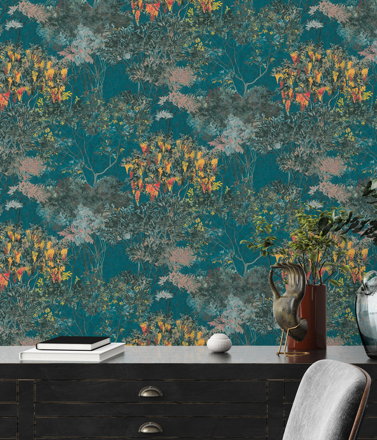 Papier peint Forêt Peinte bleu canard - Arcade d'Architects Paper AMB2 | Réf. 39173-5