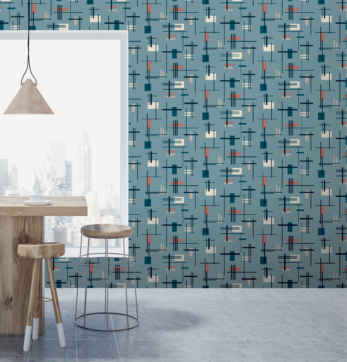 Papier peint Géométrique Square bleu - Les Essentiels de Lutèce | Réf. LTC-51201801