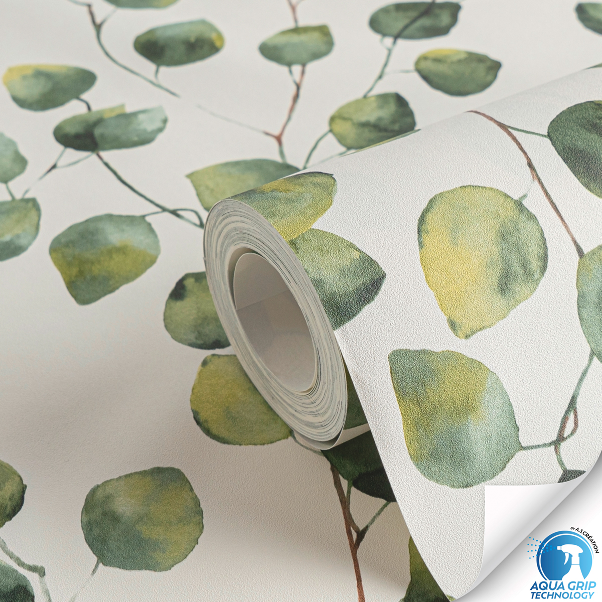 Papier peint préencollé Feuillage Microfeuilles Aquarelle vert - Designdrop d'A.S. Création ZOOM ROLL | Réf. AS-784541