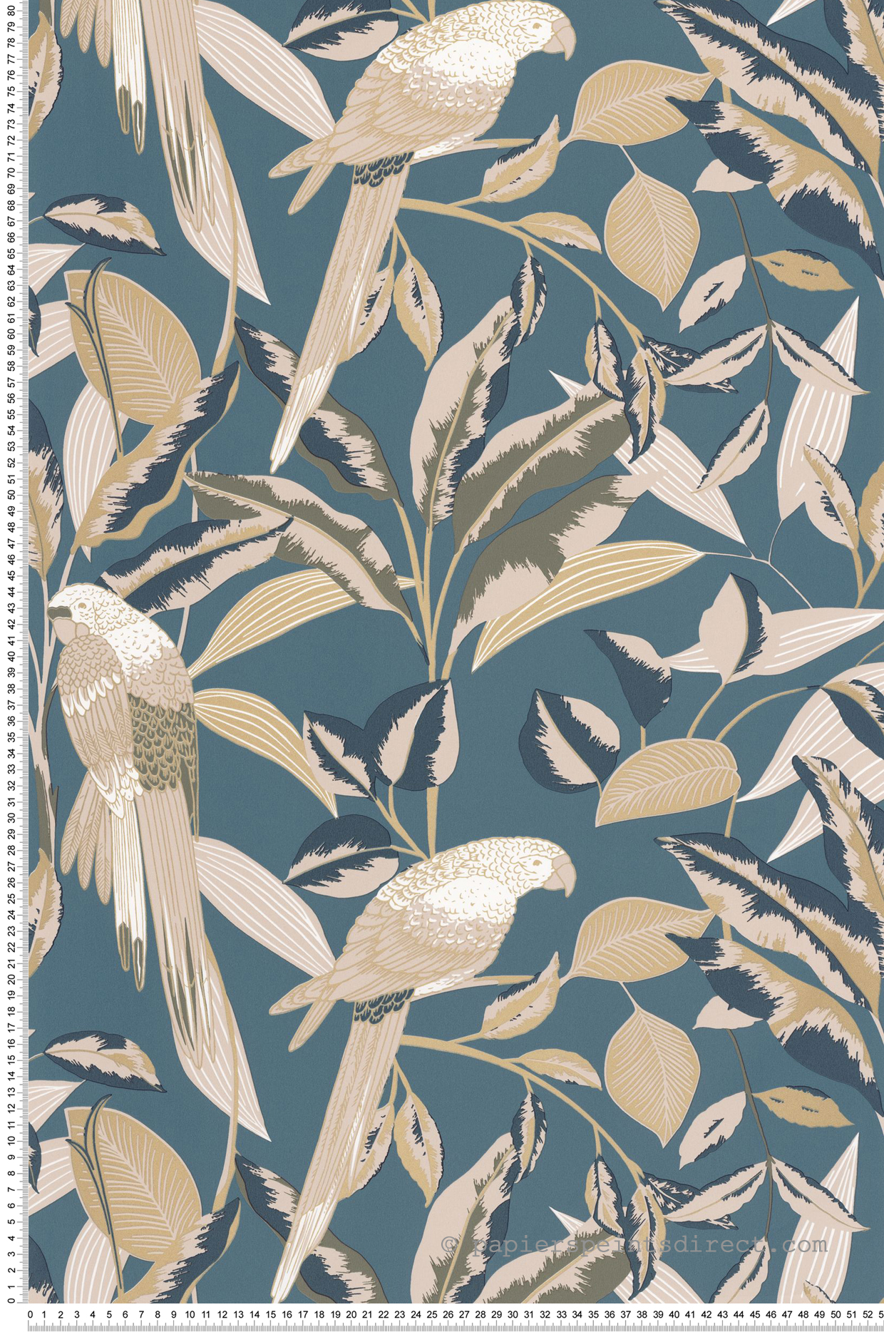 Papier peint Jungle Perroquet Gary bleu paon doré - Golden Age de Casélio | Réf. GAG103796231