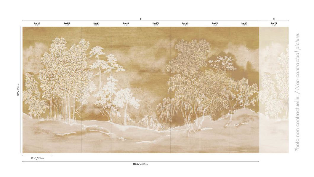 Papier peint panoramique Jardin Japonais Koraku beige doré - Panoramas 4 de Casamance AMBR | Réf. CAS-76720100
