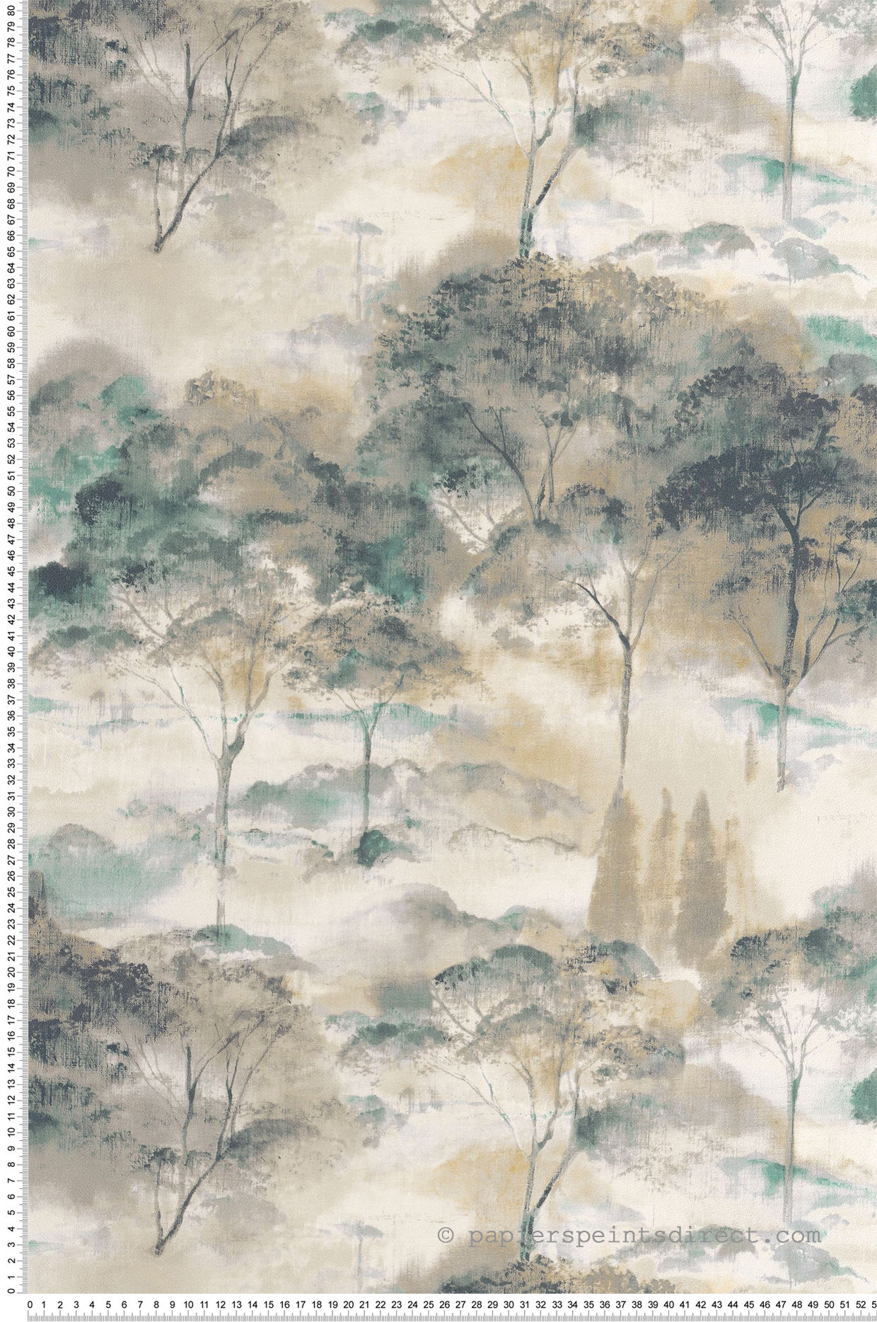 Papier peint Arbre Forêt Sila beige mastic bleu paon - Riverside 4 de Casadéco | Réf. RIVI89556174