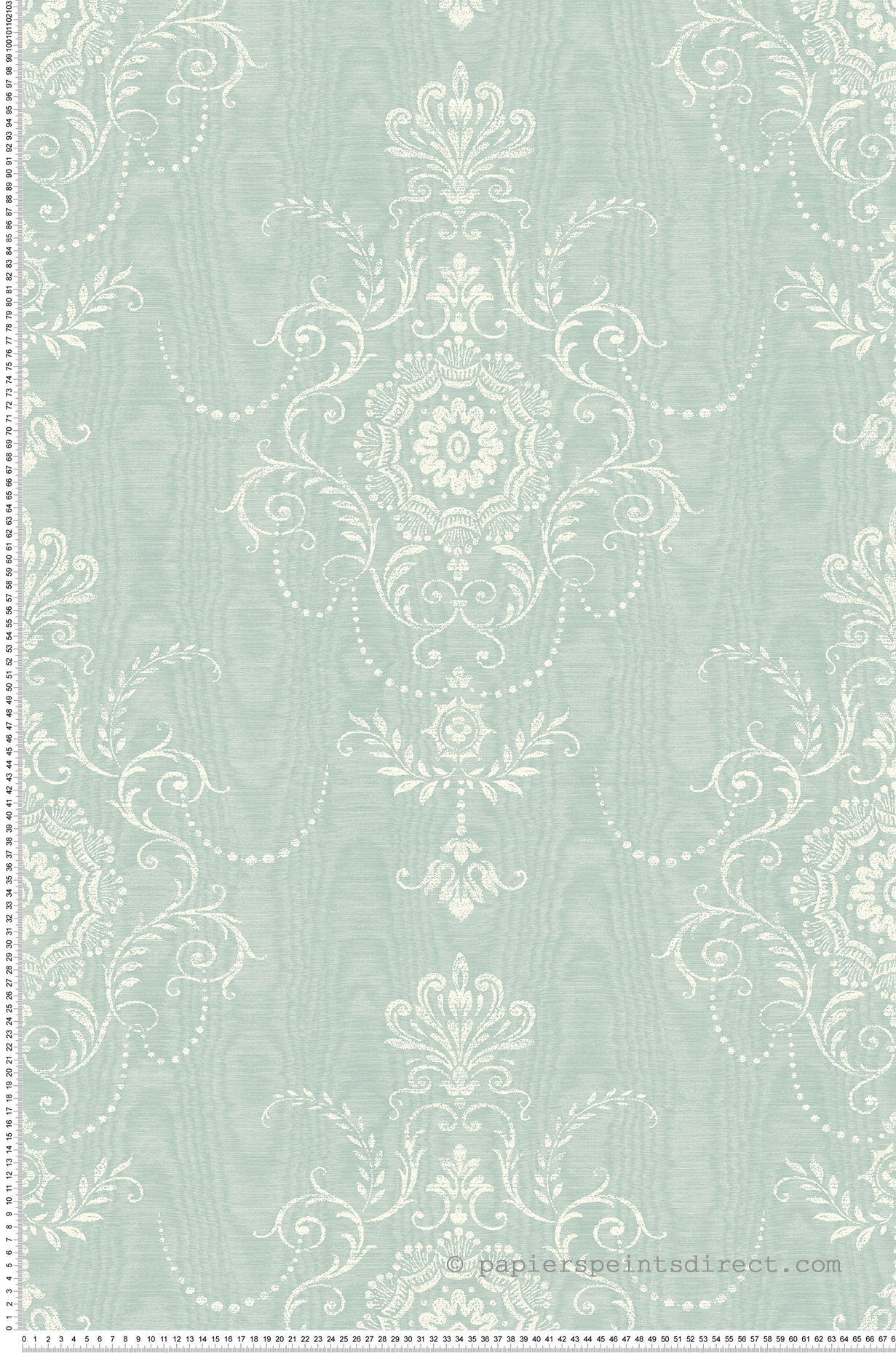 Papier peint Médaillon Colette Effet Moiré vert d'eau - French Country d'Initiales | Réf. INI-FC60314