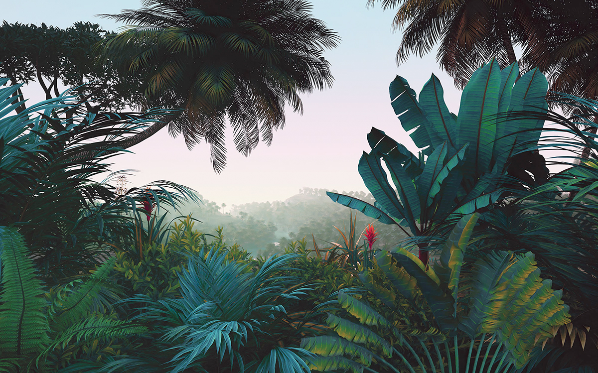 Papier peint panoramique Paysage Tropical Jungle Morning - Papier peint Komar Le Jardin