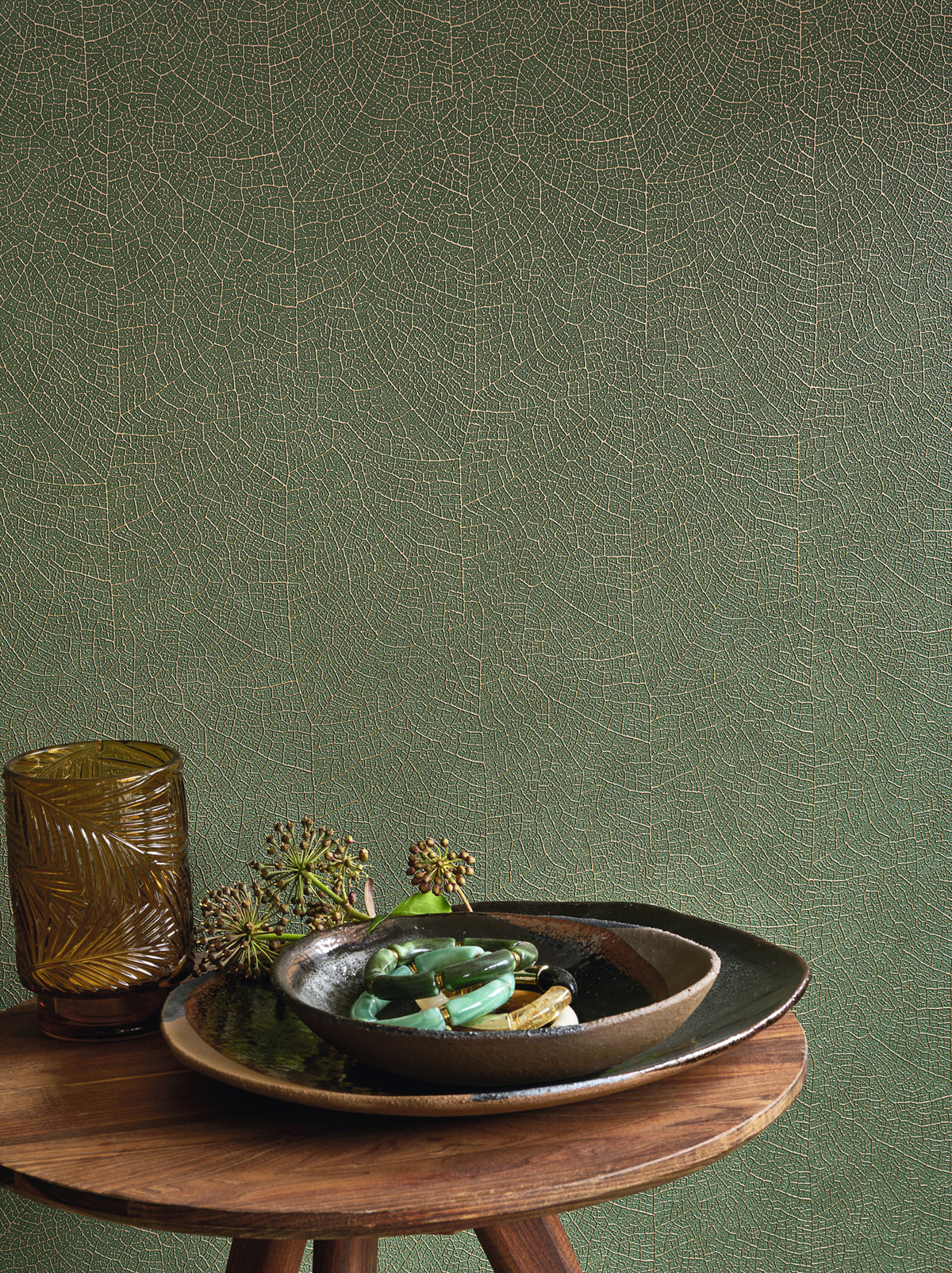 Papier peint Feuille Nervure Nola vert paon - Vegetals de Casadéco | Réf. VEGE201287909