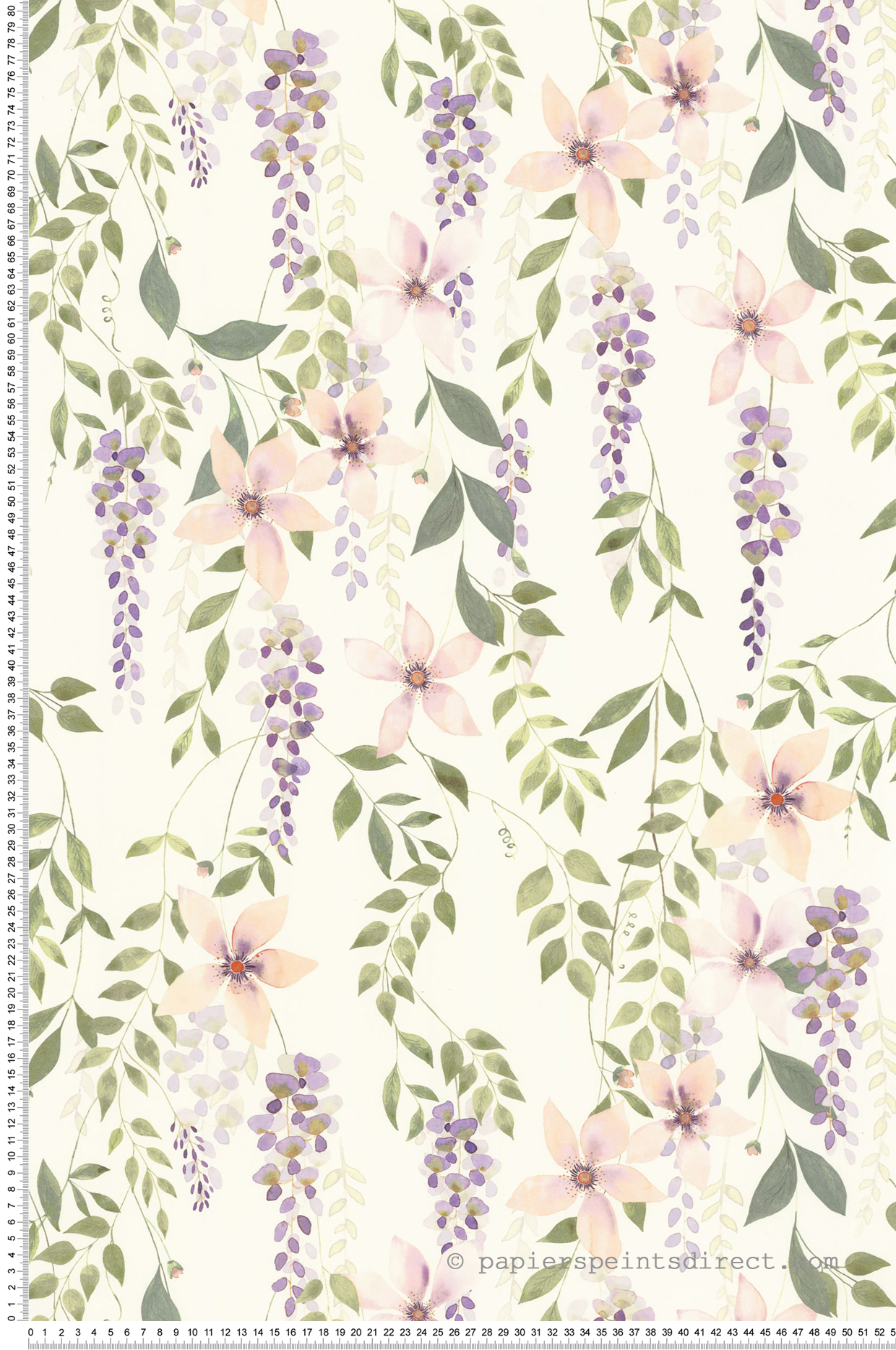 Papier peint Fleur Glycine Wisteria violet vert gazon - Soliflore de Casadéco | Réf. SOLI200305665