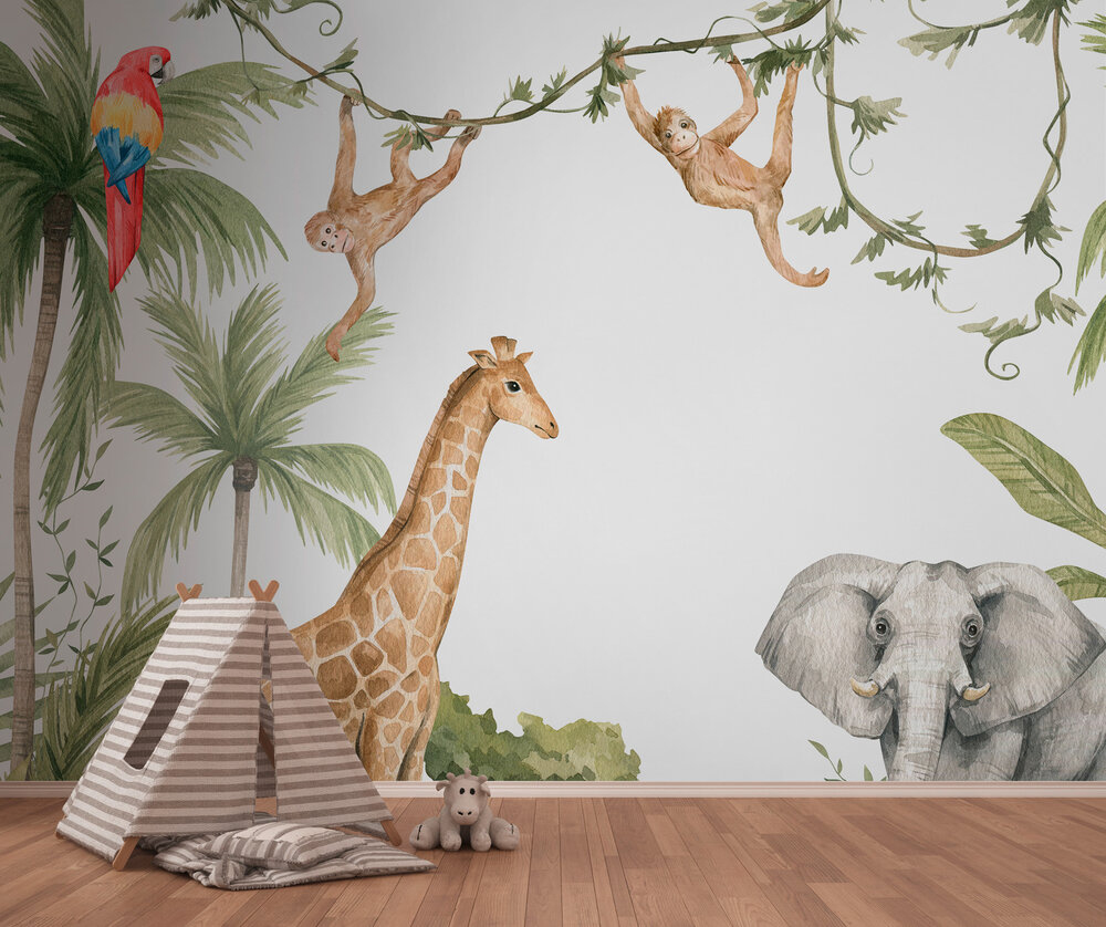 Papier peint panoramique Jungle Animaux Aquarelle - Wall Love d'A.S. Création | Réf. DD129597