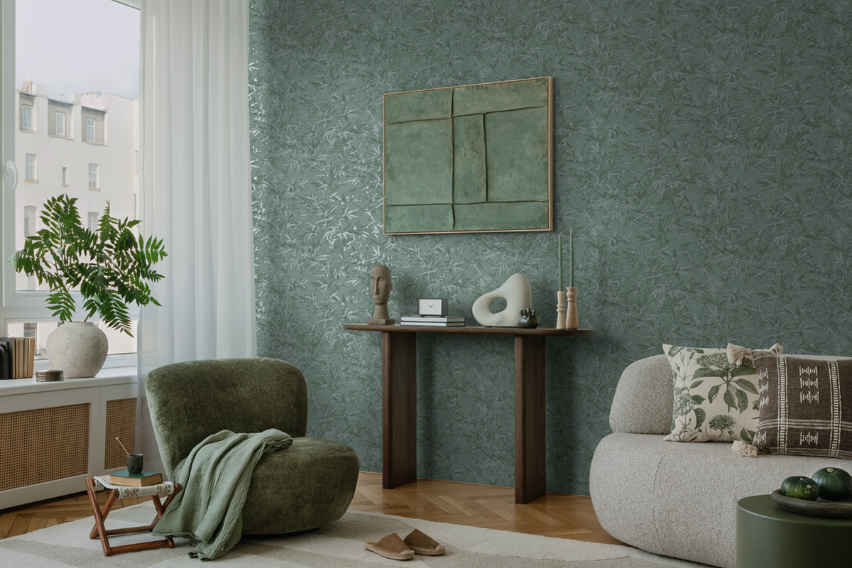 Papier peint Feuillage Bambou vert sombre argenté - History of Art 2 d'AS Création | Réf. AS-790465