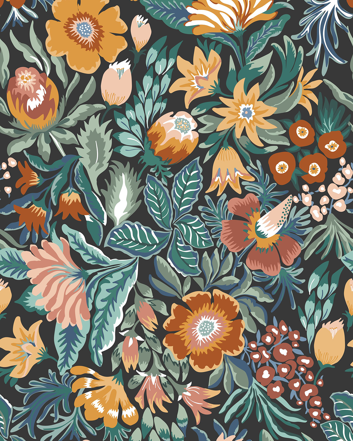 Papier peint Panoramique Fleurs Vintage Apolline Taille S - Essentiel de Casélio | Réf. ETL103144605