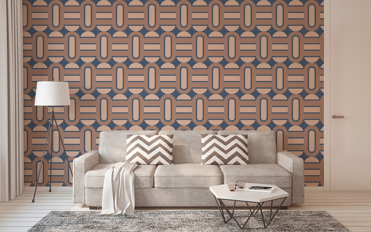 Papier peint Art Déco Géométrique bleu marine beige - Retro Chic d'A.S. Création AMB3 | Réf. AS-395363