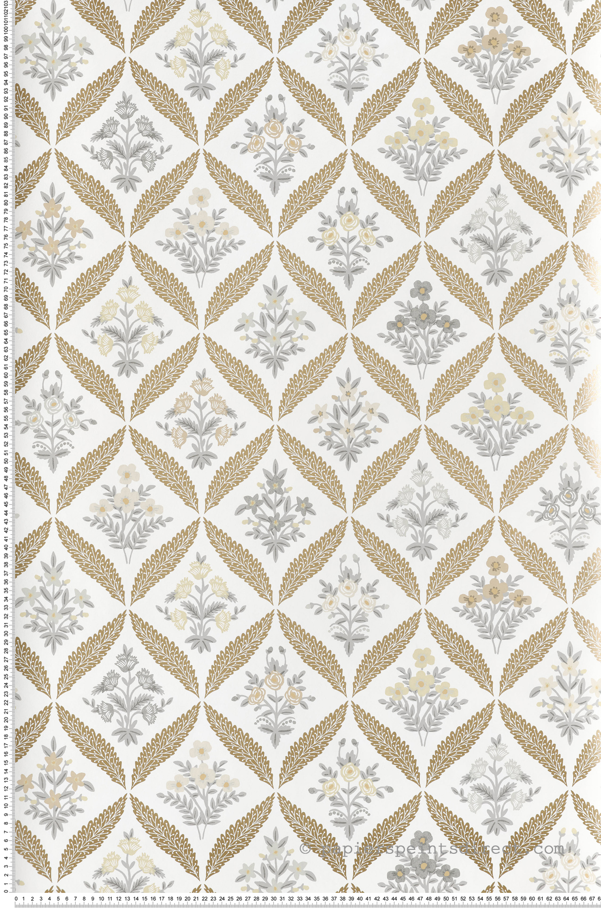 Papier peint Classique Floral Estee Garden gris beige - Rifle Paper Co. 3 de York (Initiales) | Réf. INI-RF7511