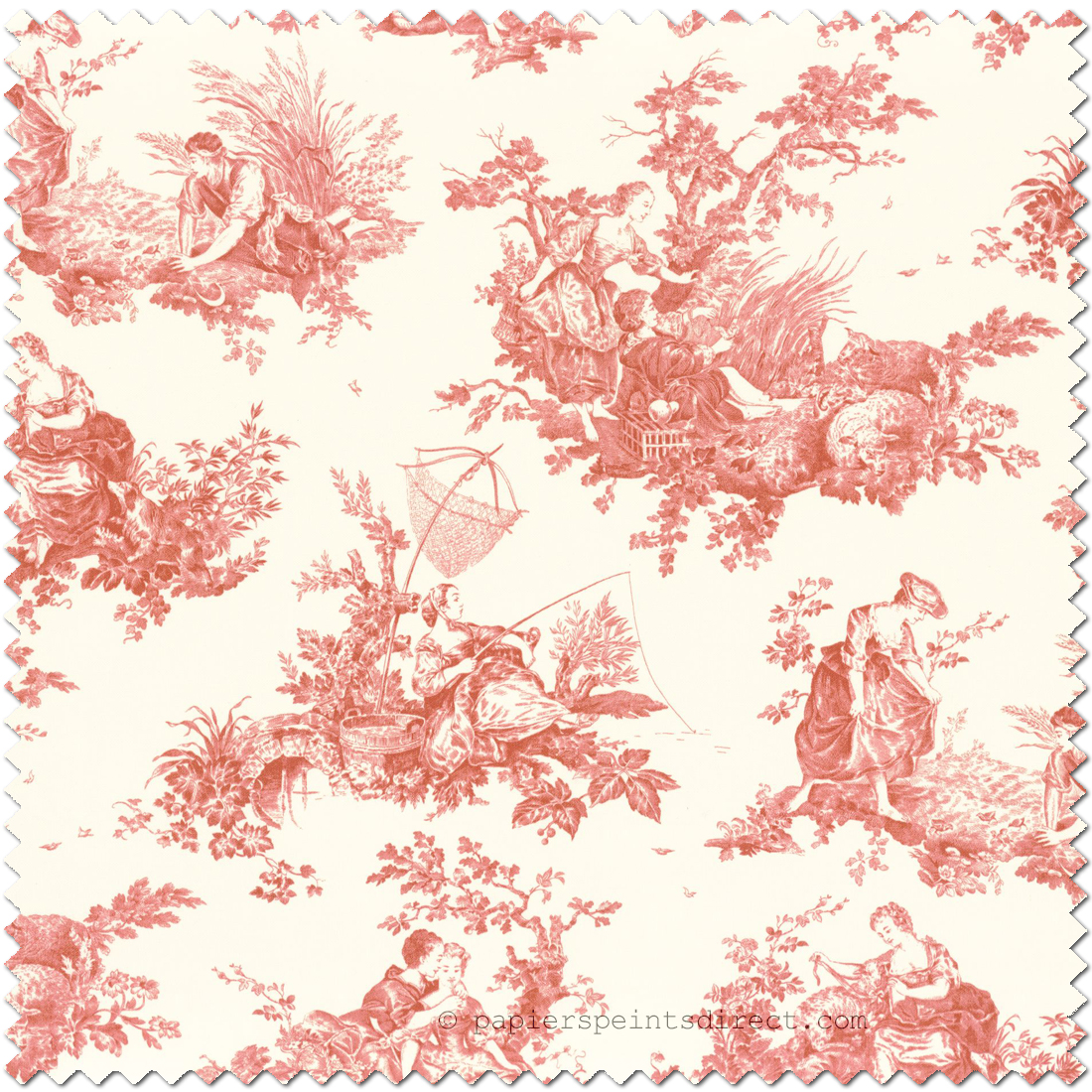 Tissu Baroque Scène d'Eté rouge carmin - Les Belles Toiles De Jouy de Casadéco | Réf. LBTJ88038201