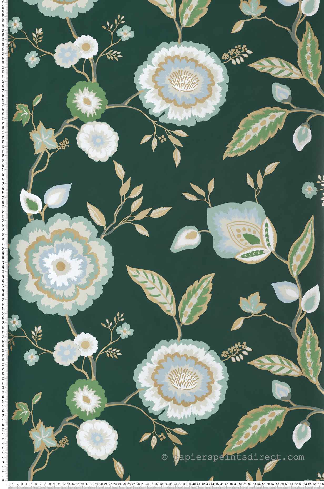 Papier peint Fleur Dahlia vert bleu doré - Greenhouse de York (Initiales) | Réf. INI-GO8236