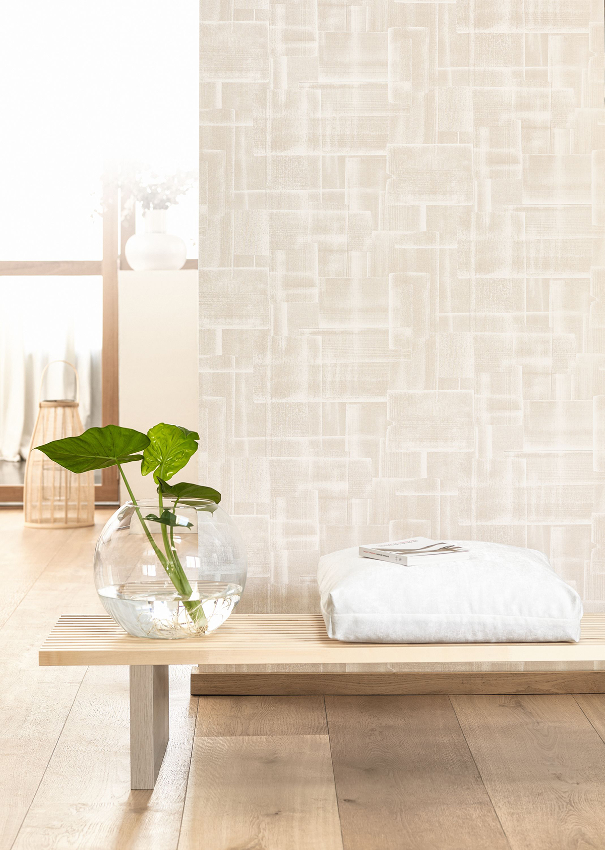 Papier peint Moderne Patch beige lin - Gingko de Casadéco | AMB Réf. GINK86231111