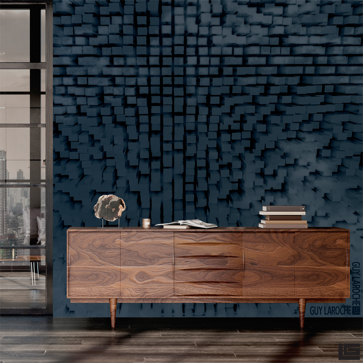 Papier peint panoramique Cube en 3D bleu - Guy Laroche de Lutèce | Réf. LTC-51247001