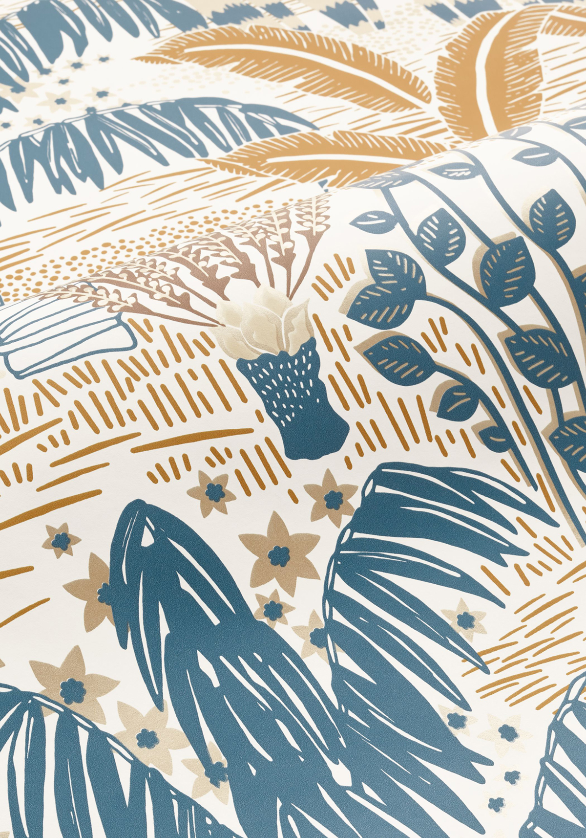 Papier peint Palmier Palmeraie bleu ocre - L'Epopée de Casélio AMBV | Réf. EPO103696027