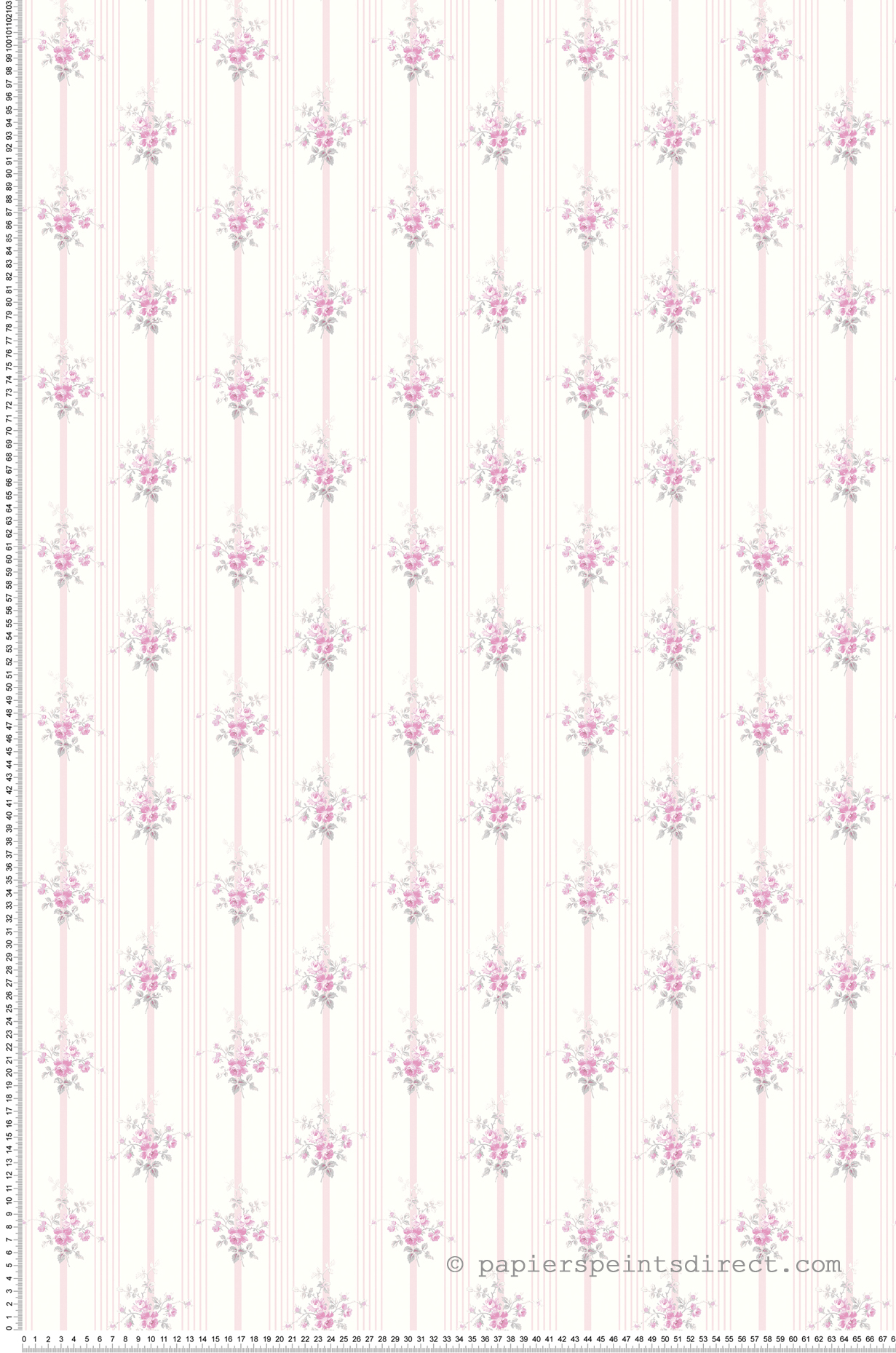 Papier peint Rayures Fleurs fuchsia - Alice et Rose de Lutèce | Réf. LTC-VI80211