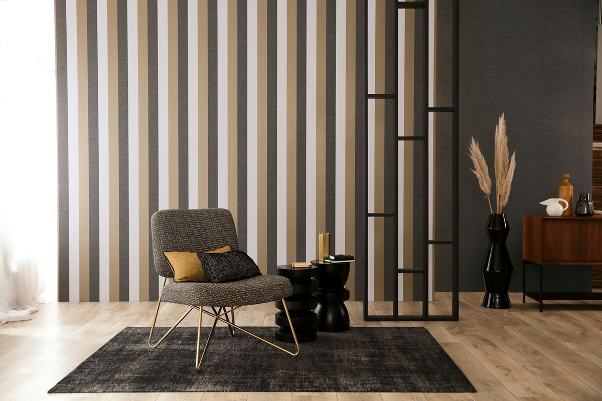 Papier peint rayures Prose Noir/Mordoré - Misura de Casamance | Réf. CAS-74491742