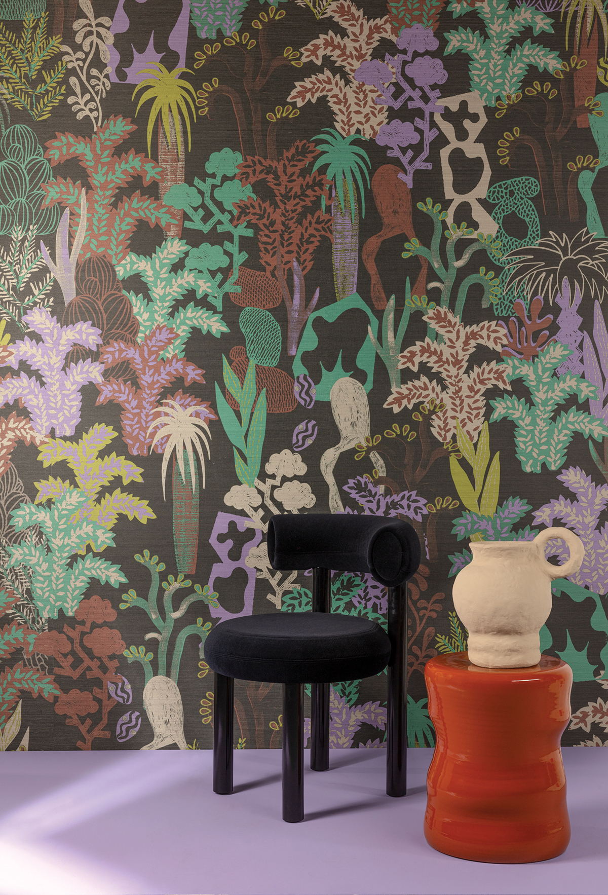 Papier peint panoramique Jungle Ethnique Baya parme - A, B et C H260 - Joy de Masureel | Réf. MAS-DGJOY302X-260