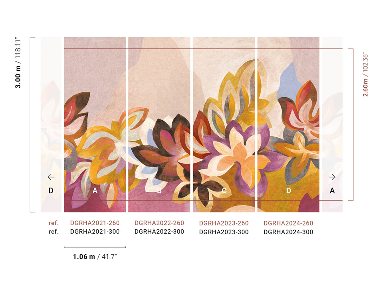 Papier peint panoramique Feuille Somerset violet - A H260 - Rhapsody de Masureel AMBR | Réf. MAS-DGRHA2021-260