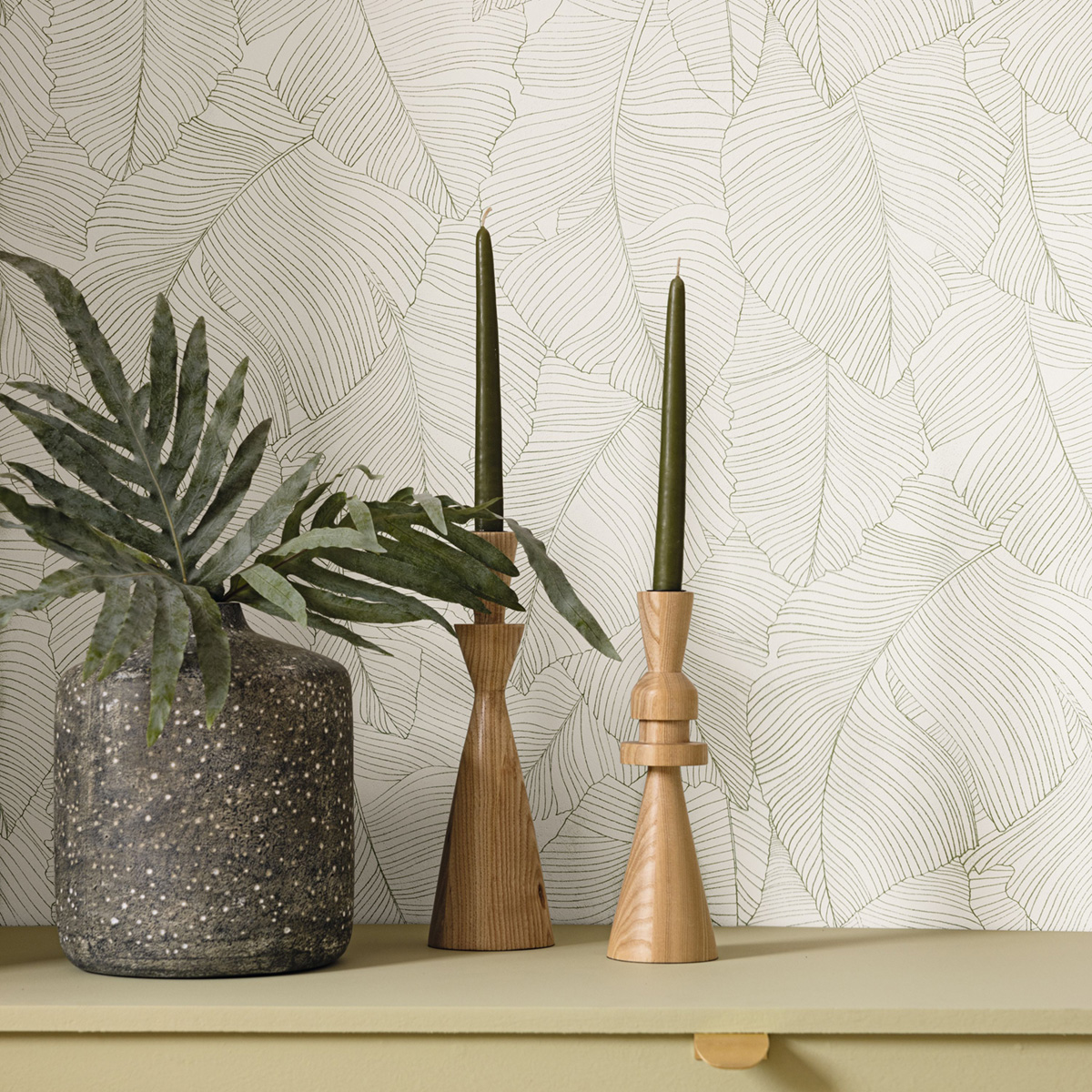 Papier peint Feuillage Vegetalia vert blanc - Borneo de Casélio AMB2| Réf. BORN106507050