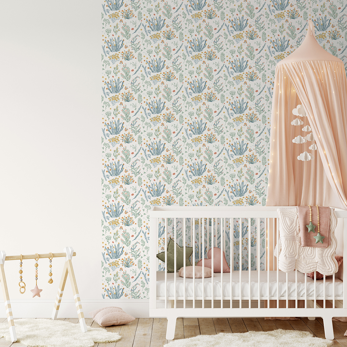 Papier peint Mini Fleurs bleues et vertes - La belle histoire d'Ugépa | Réf. UGP-A90610