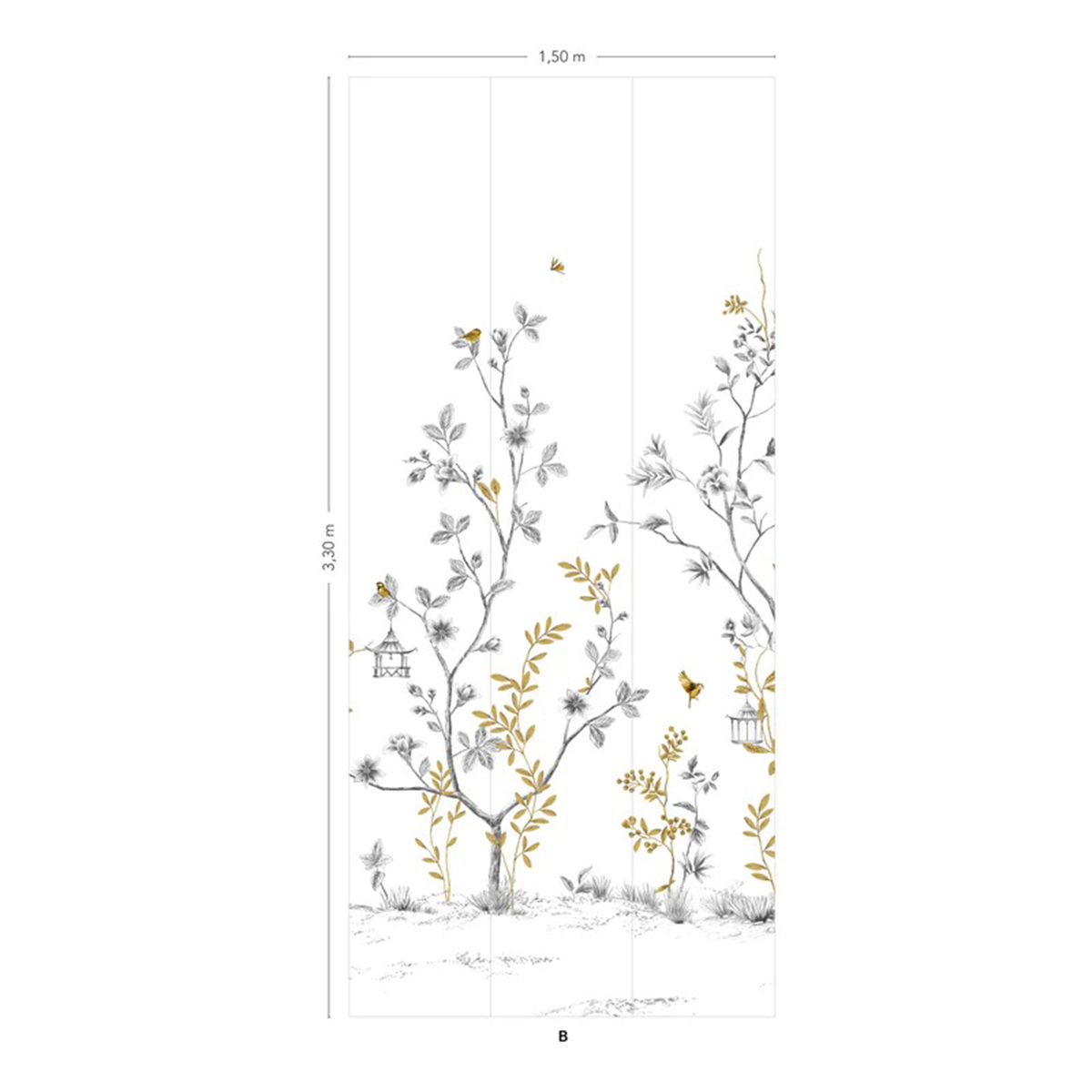 Papier peint panoramique Oiseaux Mésanges Ocre B - 4/5/6 AMBr - Isidore Leroy